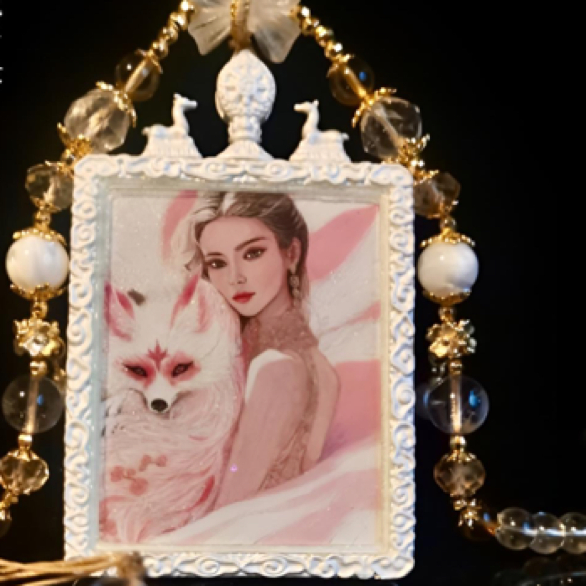 九尾凤九纯手绘狐狐唐卡项链吊坠