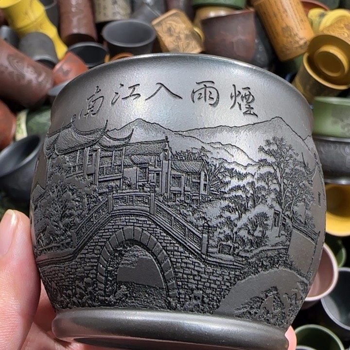 茶杯绿泥全手工紫砂