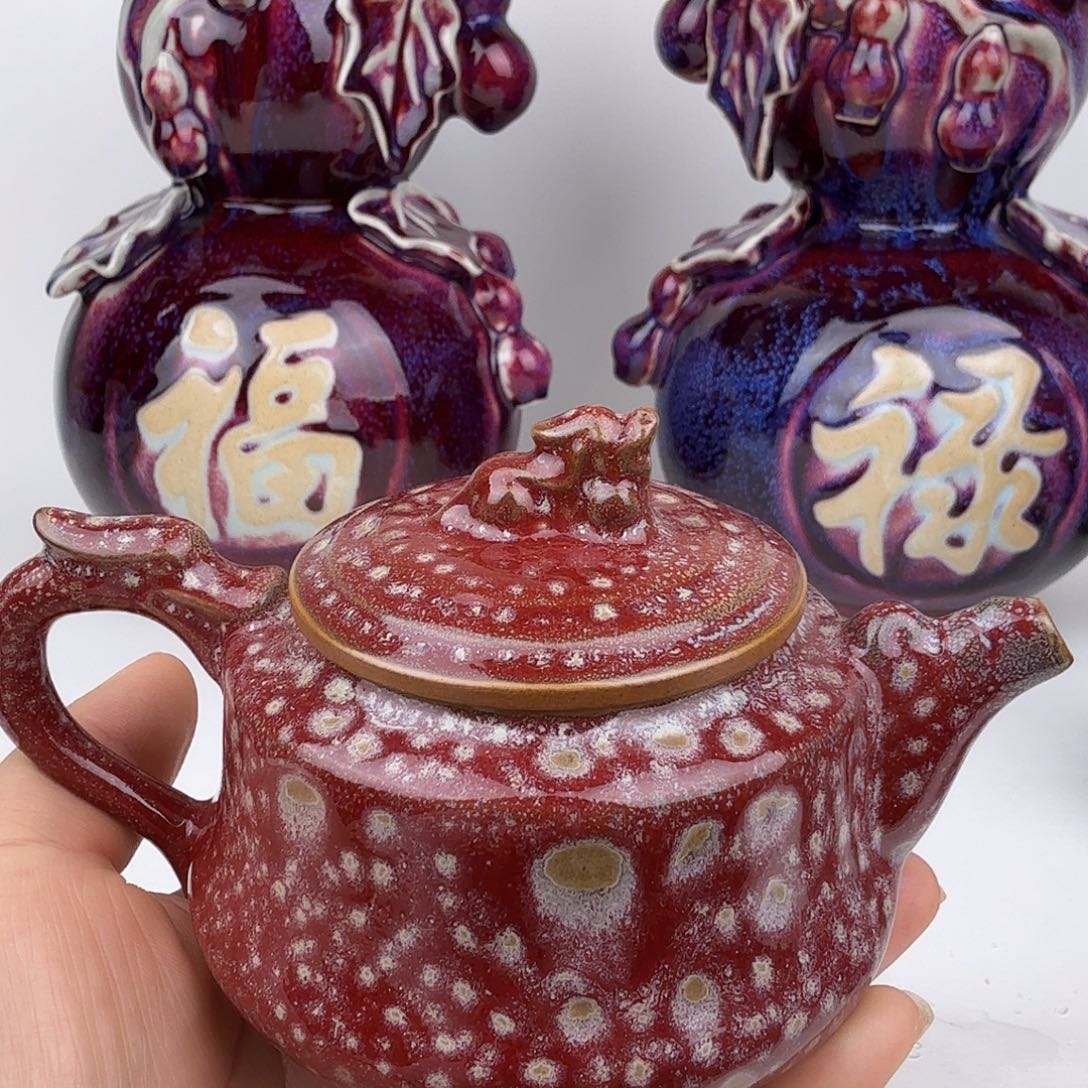 钧瓷茶壶传统工艺制作微瑕