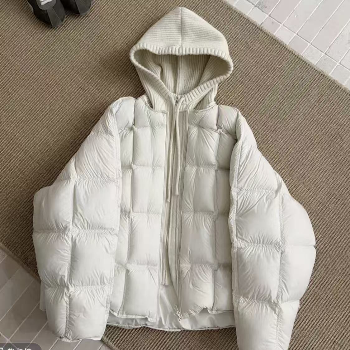 2025冬季新款时尚气质云朵泡芙连帽长袖假两件棉服加厚女款外套女