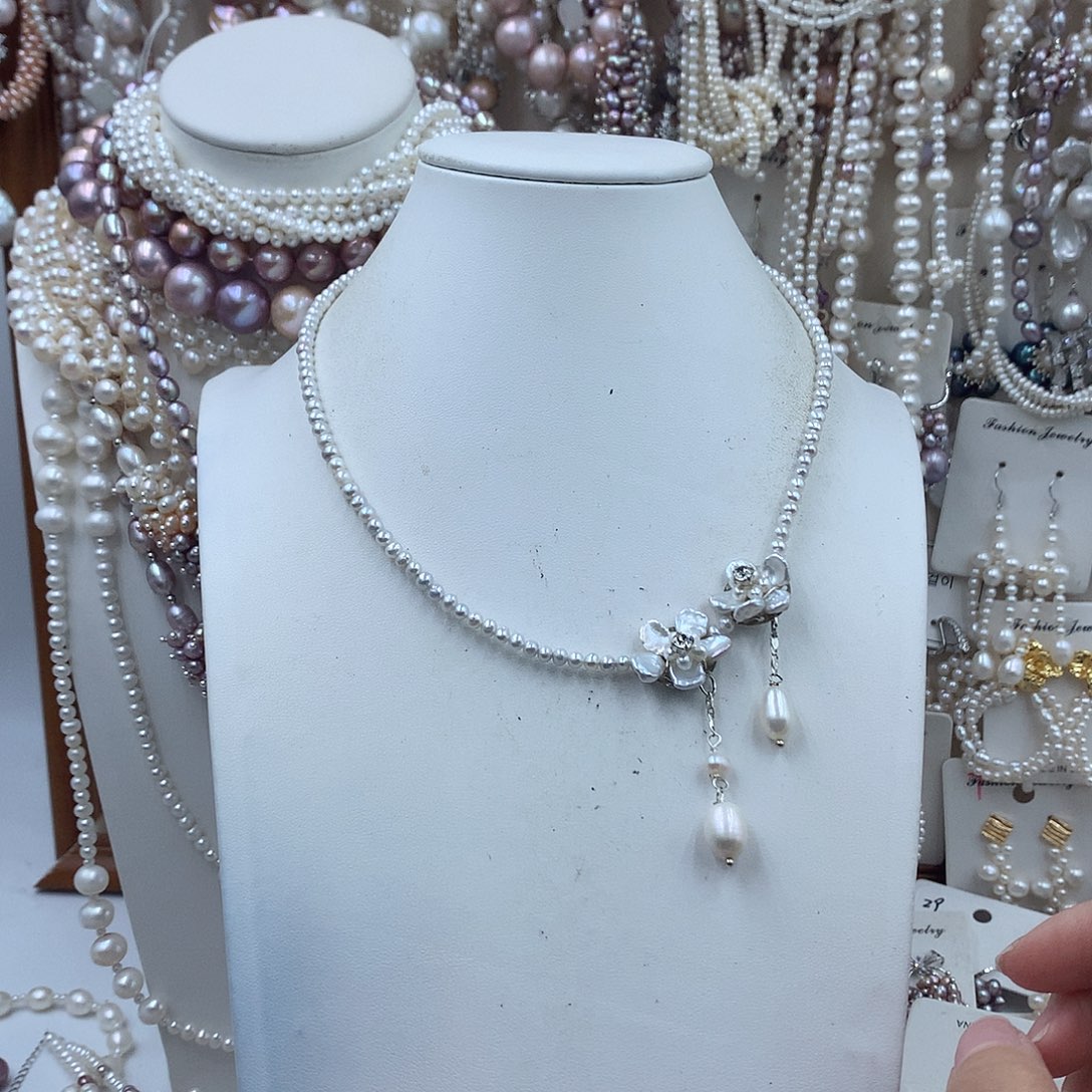 淡水珍珠项链耳饰银S925镶嵌