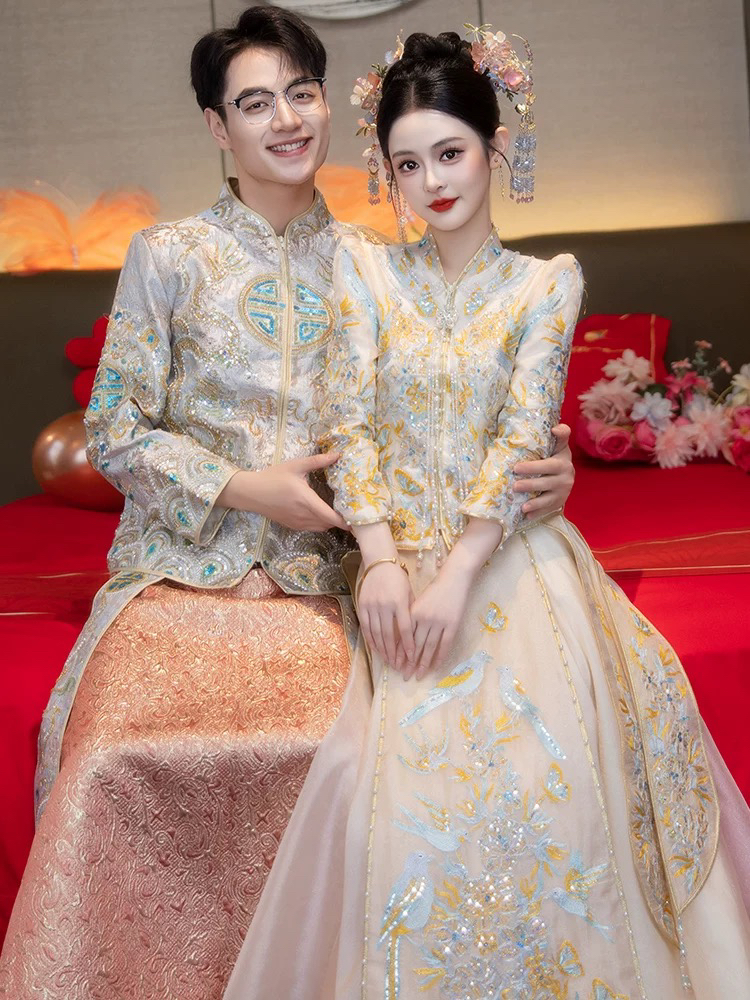 香槟色网纱薄款秀禾服婚服2025新款中式结婚礼服重工新娘敬酒服夏