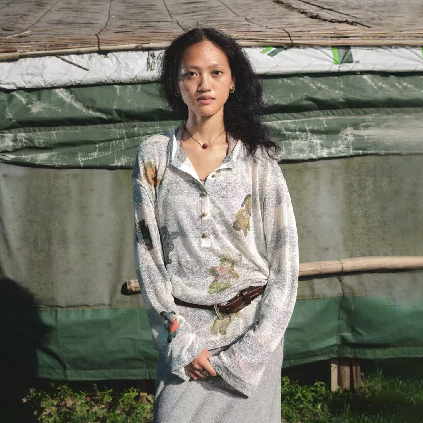 【permanency】noundnound古董公仔印花亨利领长袖针织上衣25新款