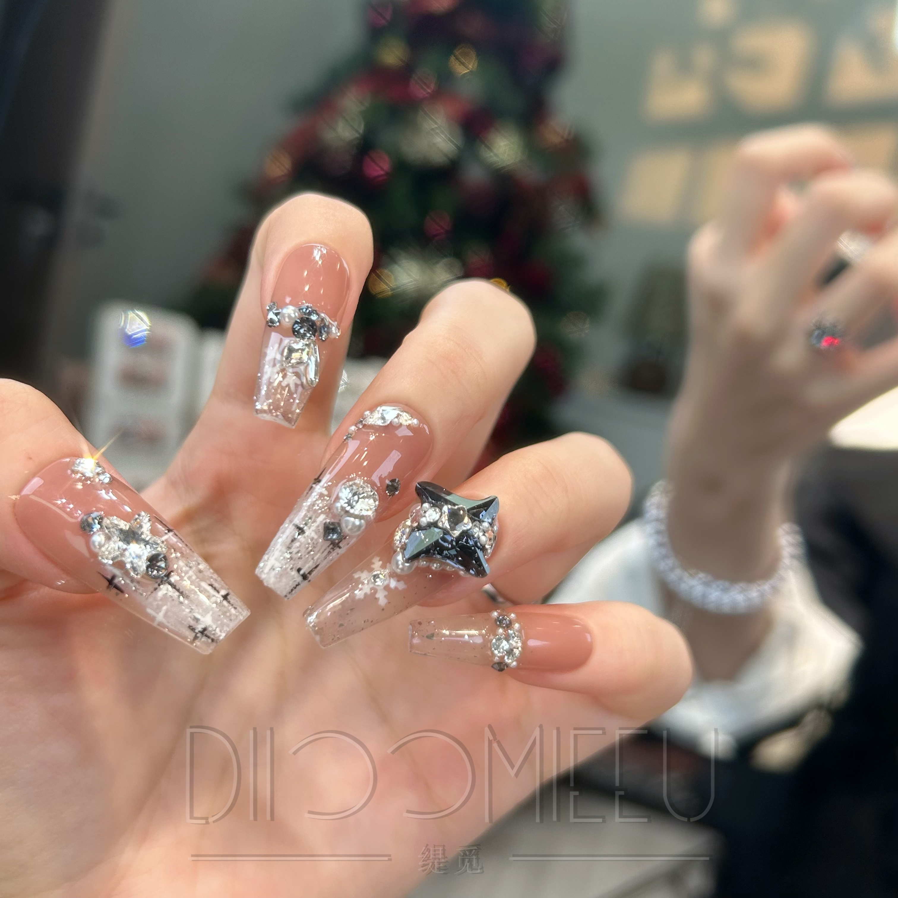 【小香旋风】缇觅AB款手绘雪花全华子钻纯手工可拆卸式穿戴甲