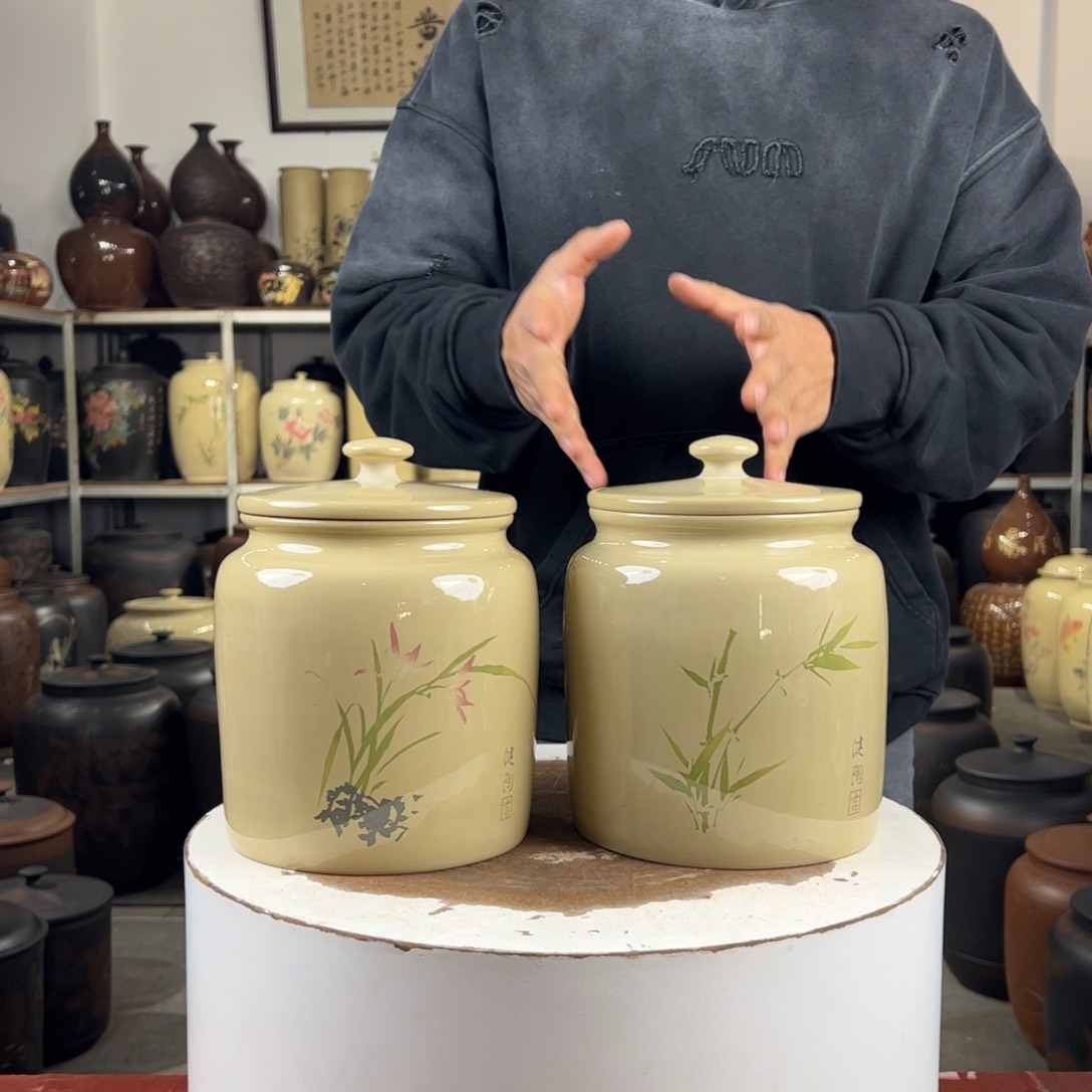一对357克醒茶罐纯手工