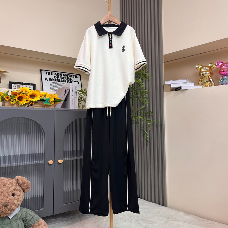 夏款女大童休闲POLO运动套装新款中学生翻领短袖洋气长裤两件套