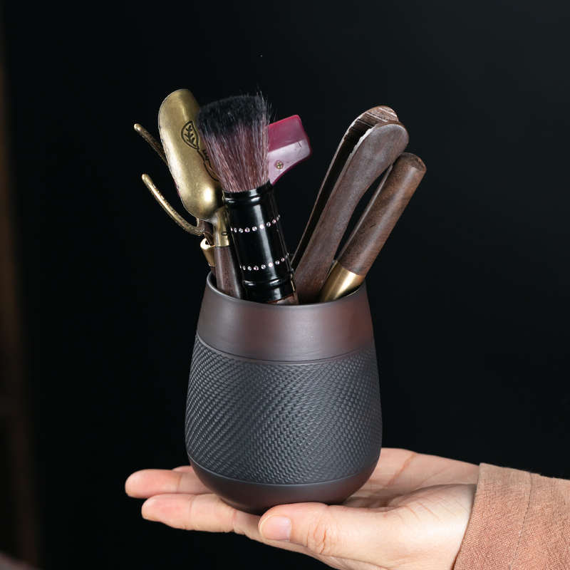 紫陶茶道六君子功夫茶具配件黑檀实木茶夹茶刷刮茶勺泡茶工具套装