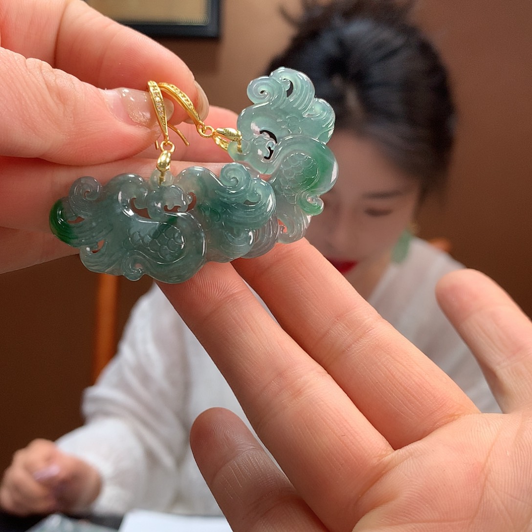 翡翠银S925镶嵌耳饰耳饰
