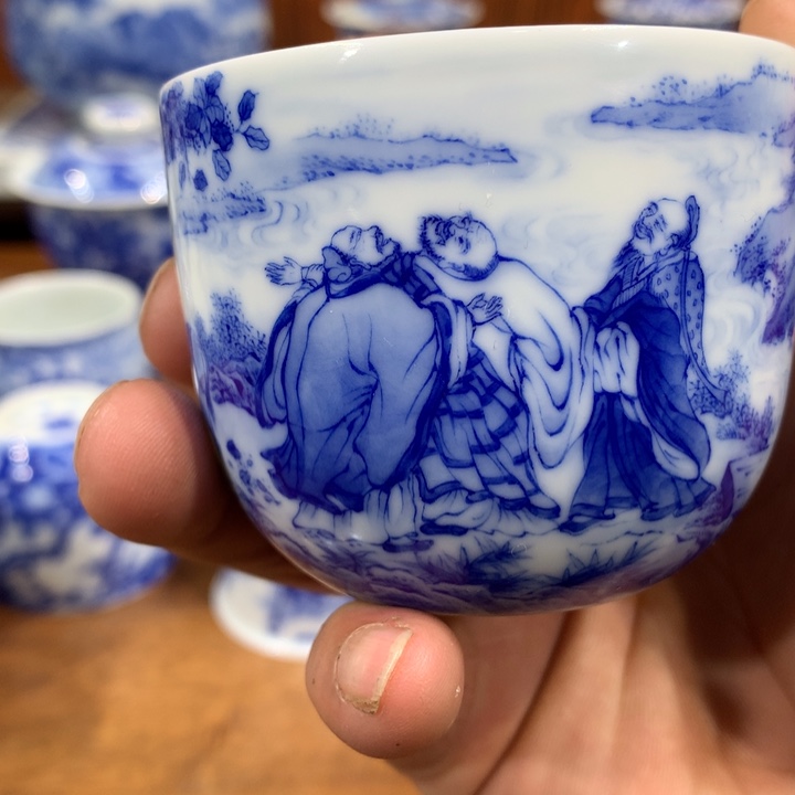 晓竹窑青花虎溪三笑