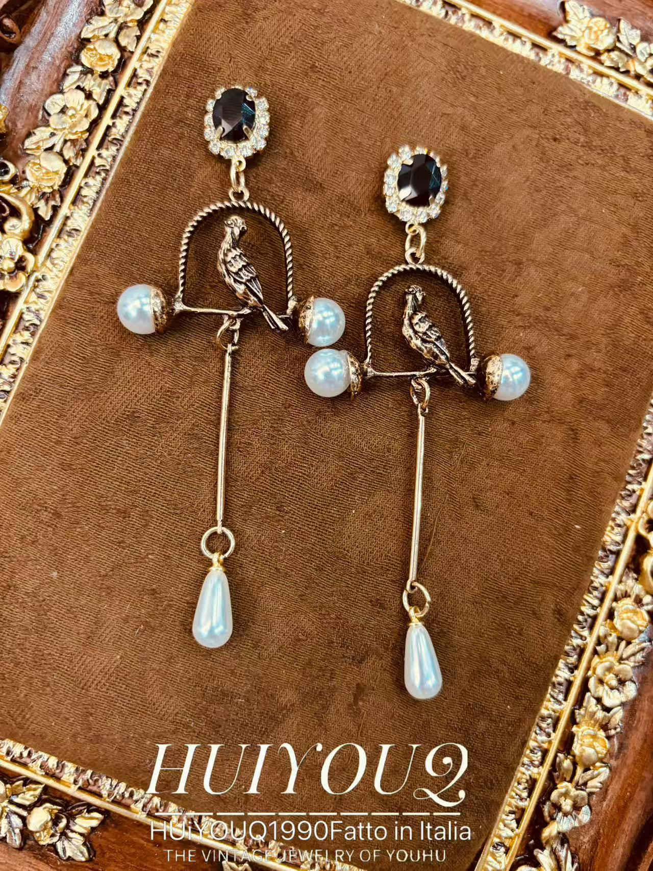 铜合金耳饰 【笼中之鸟金丝雀】珠珠吊坠耳钉606