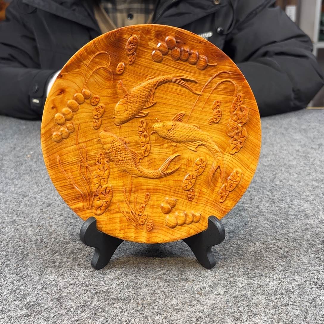 ∽***∽崖柏骨料玉化鱼盘