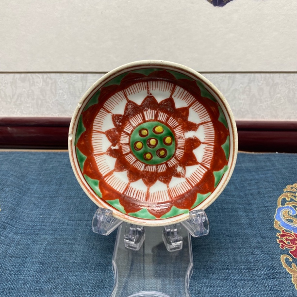 清早期红绿彩荷花盘53/古玩/KC20250107014