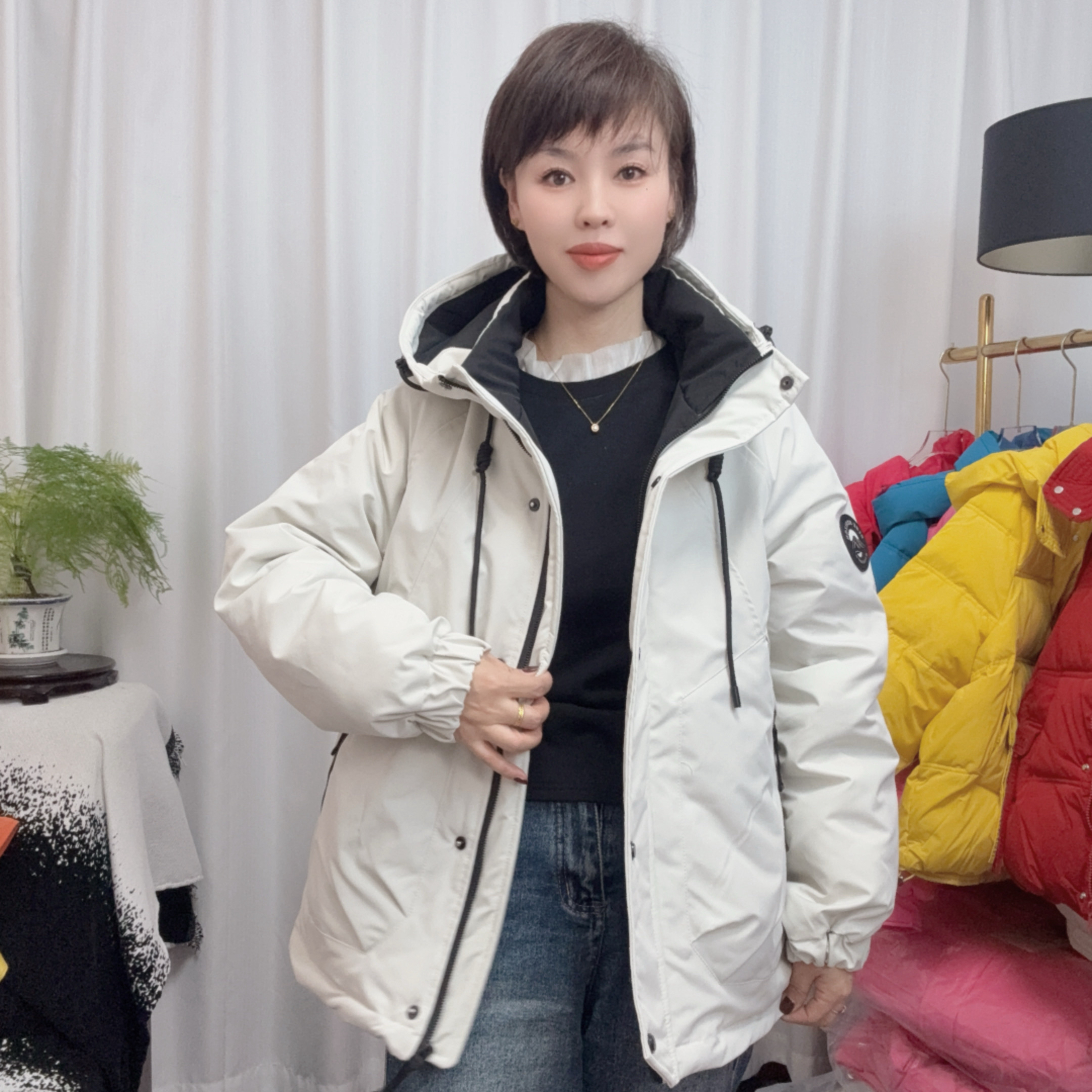 启月➕0353连帽中长款派克服秋冬加厚棉服撞色抗风外套棉袄棉衣