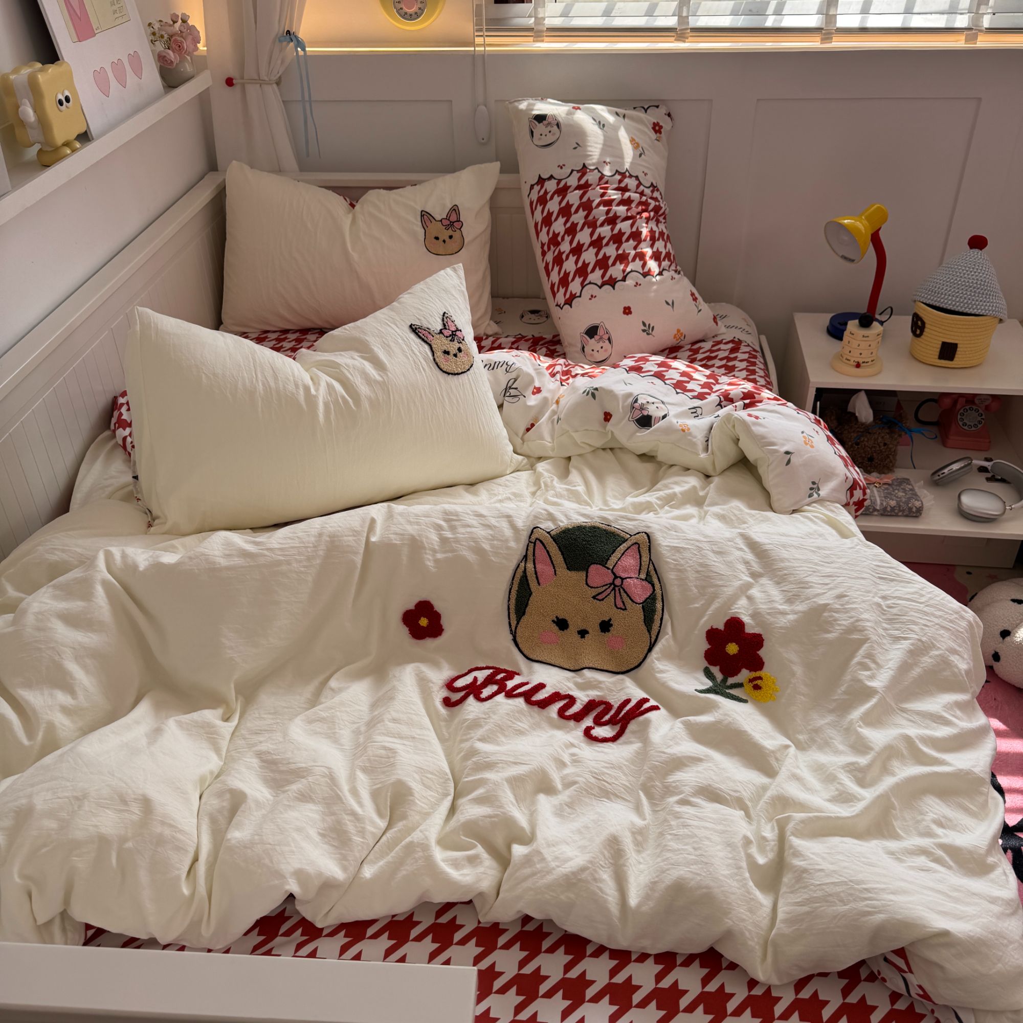 春夏新款-超柔软亲肤水洗棉可爱卡通少女心毛巾绣四件套三件套