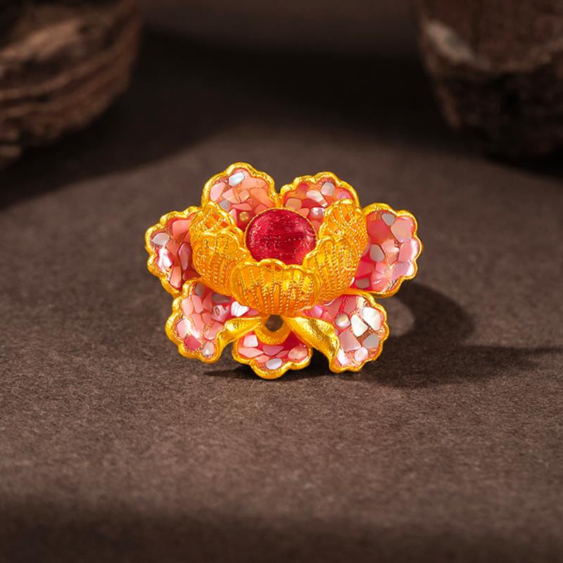 恒宝福【商城推荐】足金999 618好物古法点螺鎏彩荣华富贵戒指