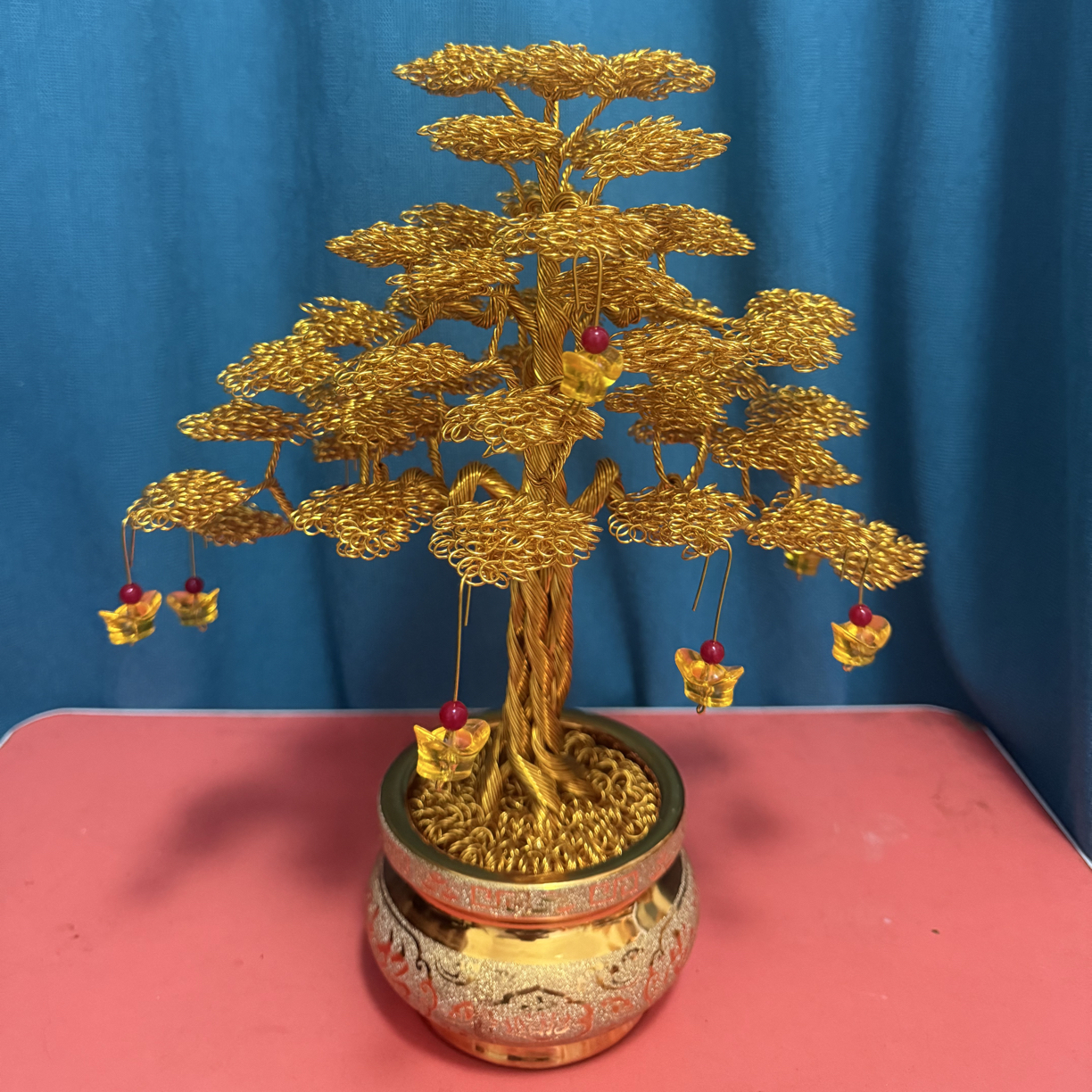 发财树高40宽32左右精致手工艺中式日常礼物工艺品黄色