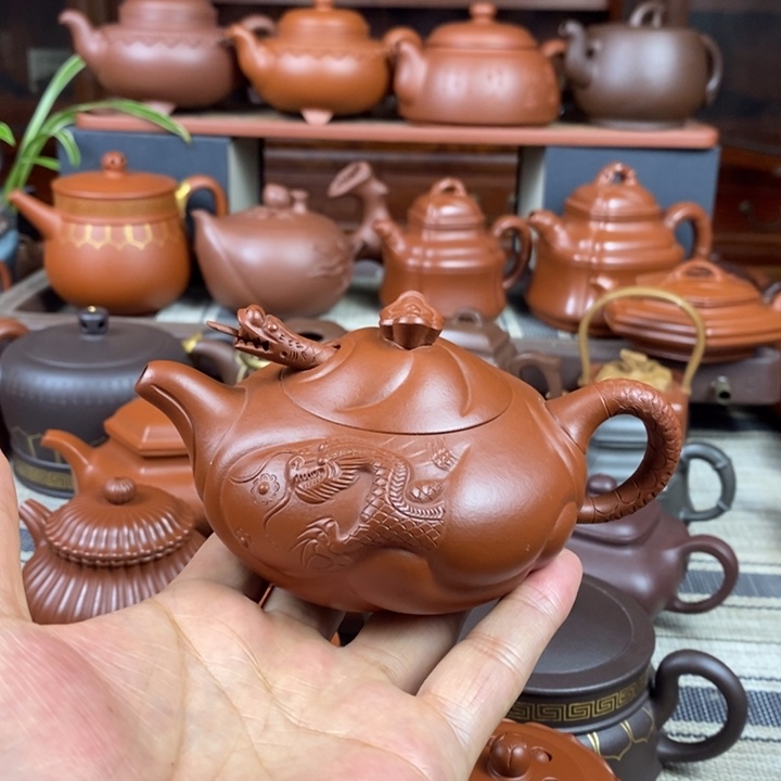 紫砂茶壶鱼化龙200-260cc原矿朱泥特价