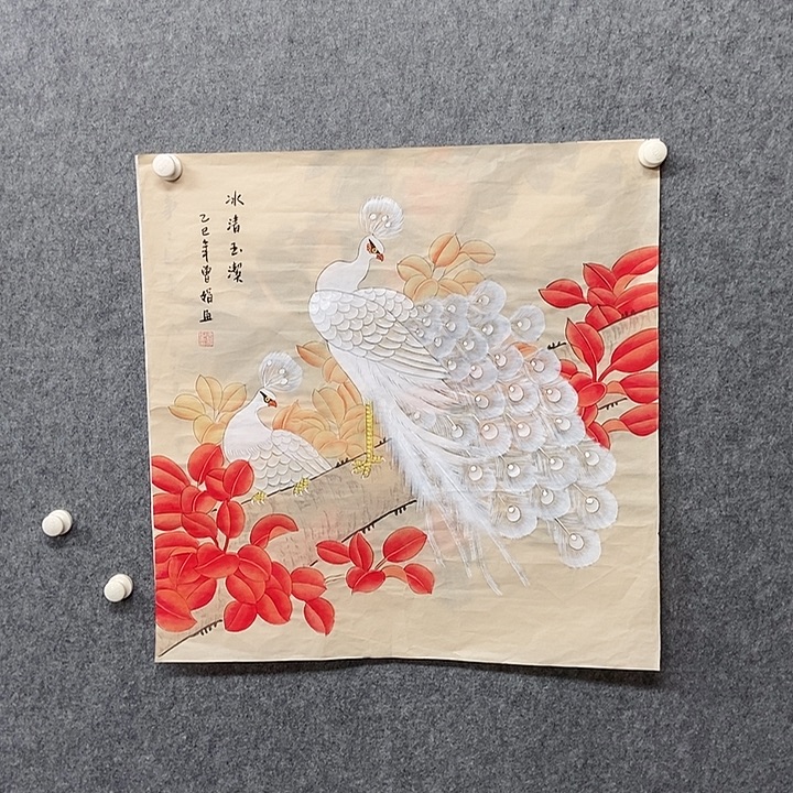 国画四尺斗方工笔花鸟一幅