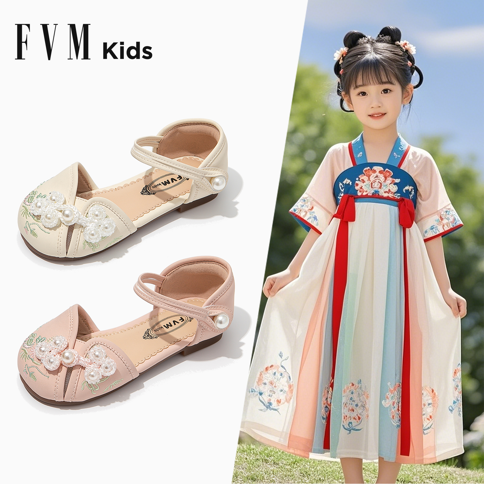 FVM女童鞋子儿童包头汉服凉鞋2025新款夏季夏款女孩宝宝公主透气