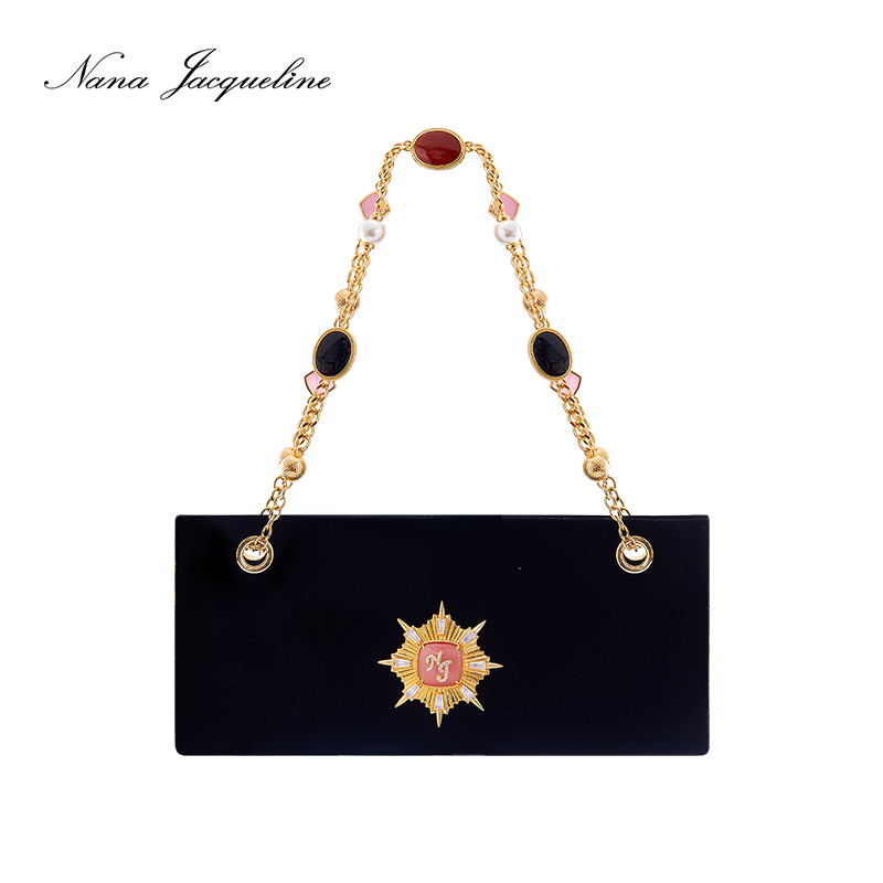 NanaJacqueline新款高级感复古丝绒彩色宝石链腋下包晚宴包