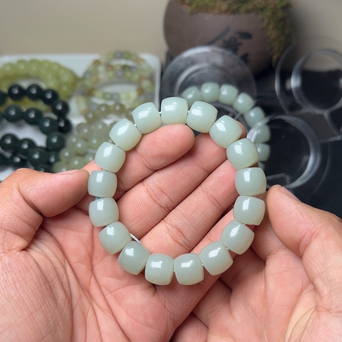 冰***3和田玉未镶嵌手串天然且末青白玉卡13多样性拍一发一