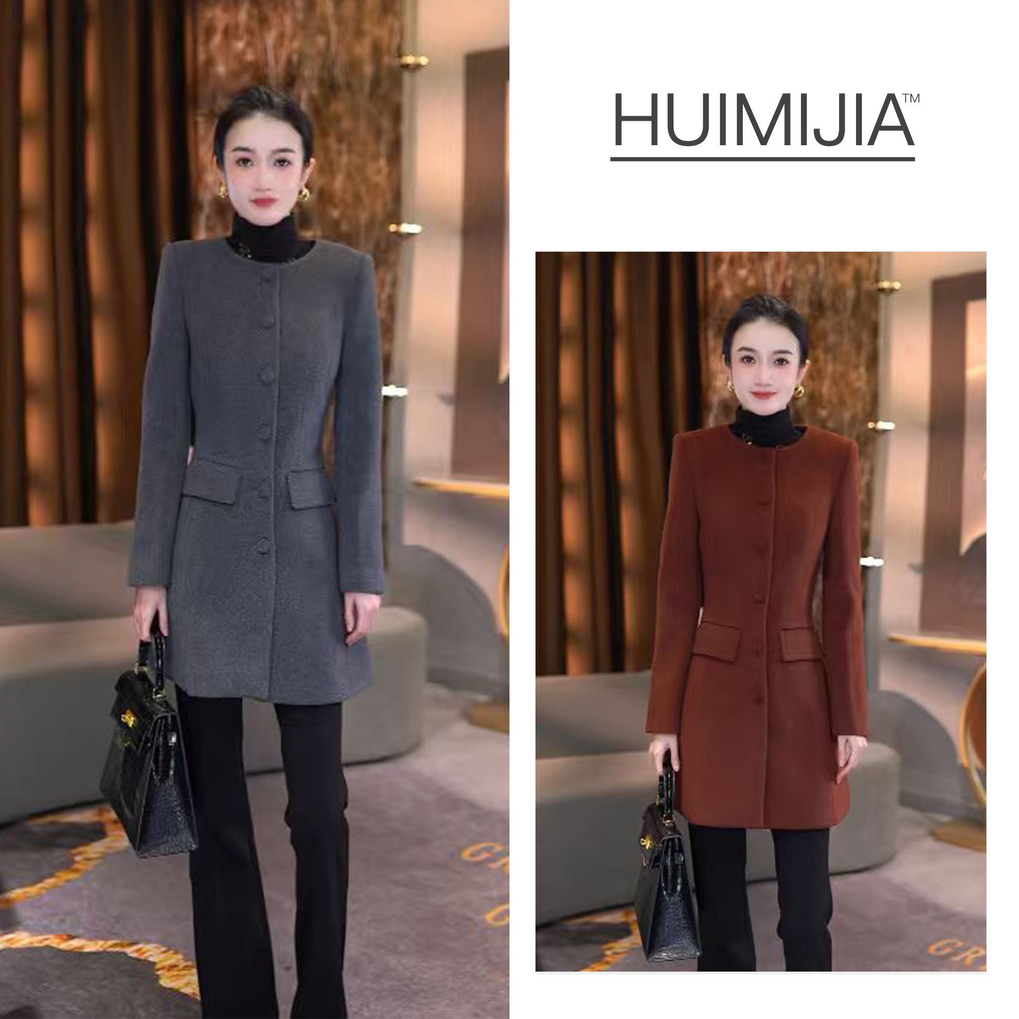 【冬季新款】高奢圆领单排扣短款加棉款毛呢大衣【Q259118】