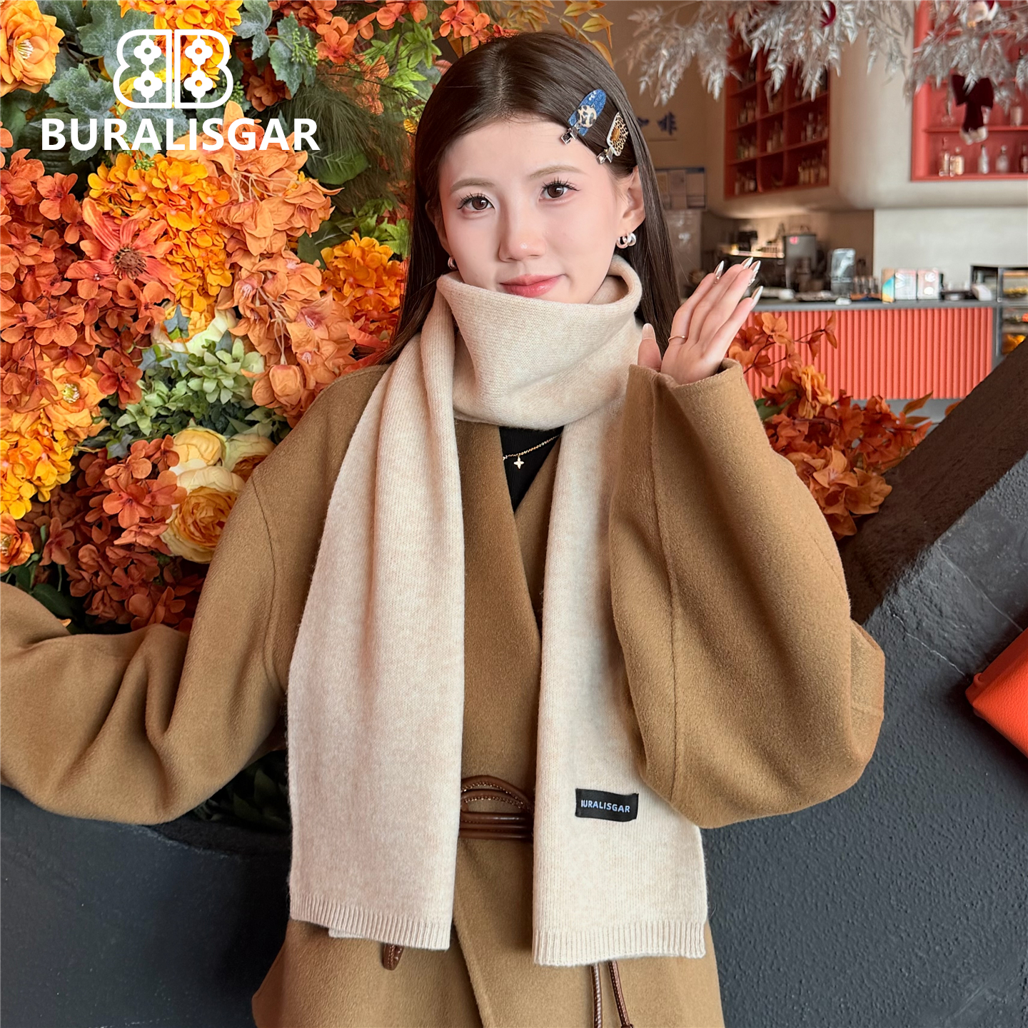 【BURALISGAR官方正品】澳洲羊毛围巾女款纯色冬季保暖围脖送女友