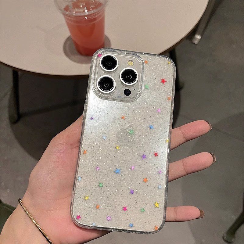 简约彩色小星星闪粉透明适用iPhone15promax苹果14手机壳13软壳16