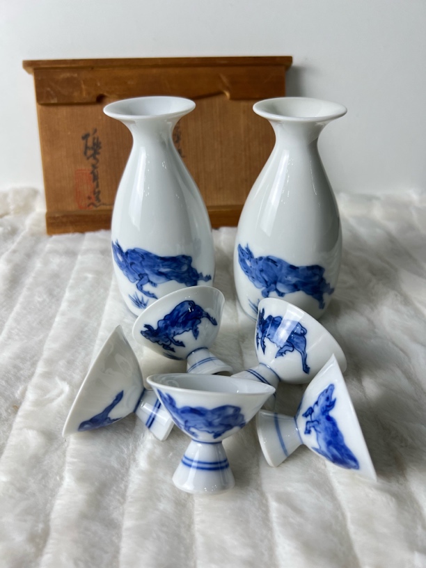 河本砾亭 生肖牛酒具套装 全新原盒