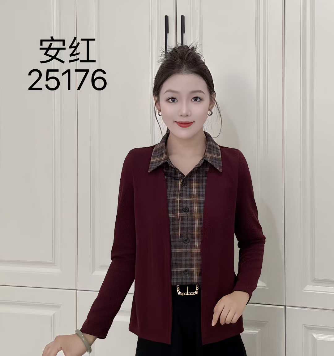 25176格子假两件早秋长袖上档次格调精品衬衫