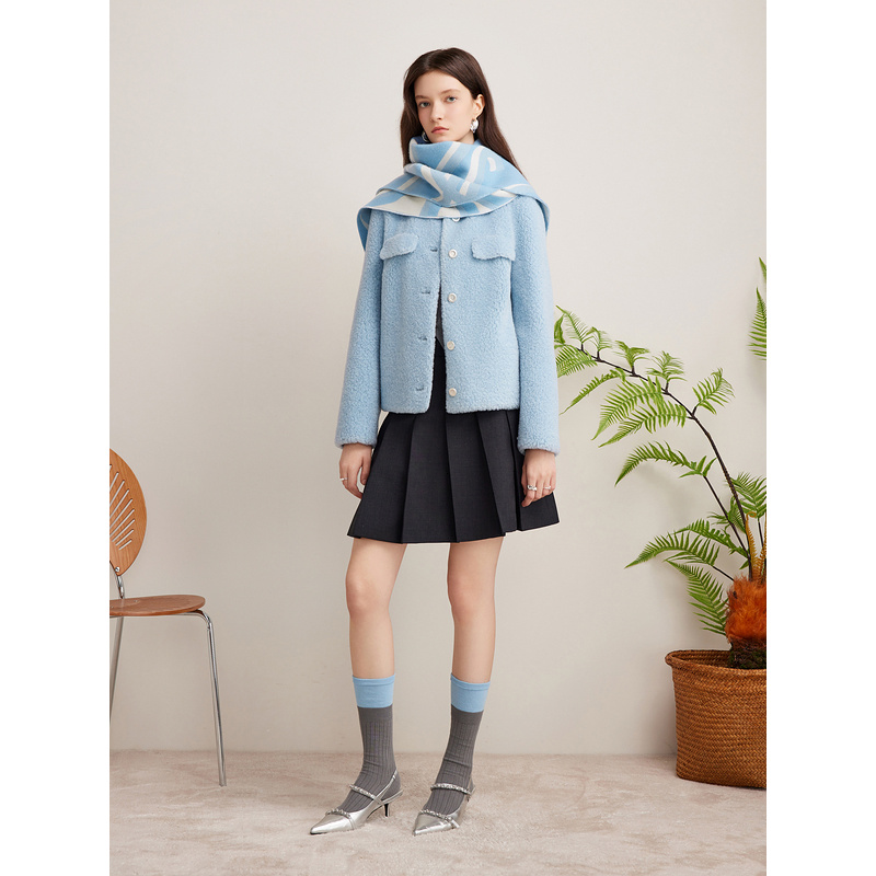 Goodland美地冬季新款小香风100绵羊毛短款毛呢外套LC34510120 