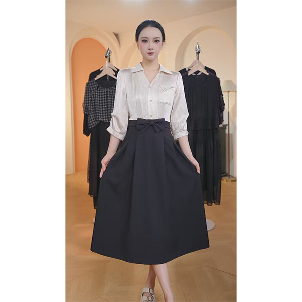 L9241 2025年夏季新款时尚气质通勤收腰显瘦中长款连衣裙