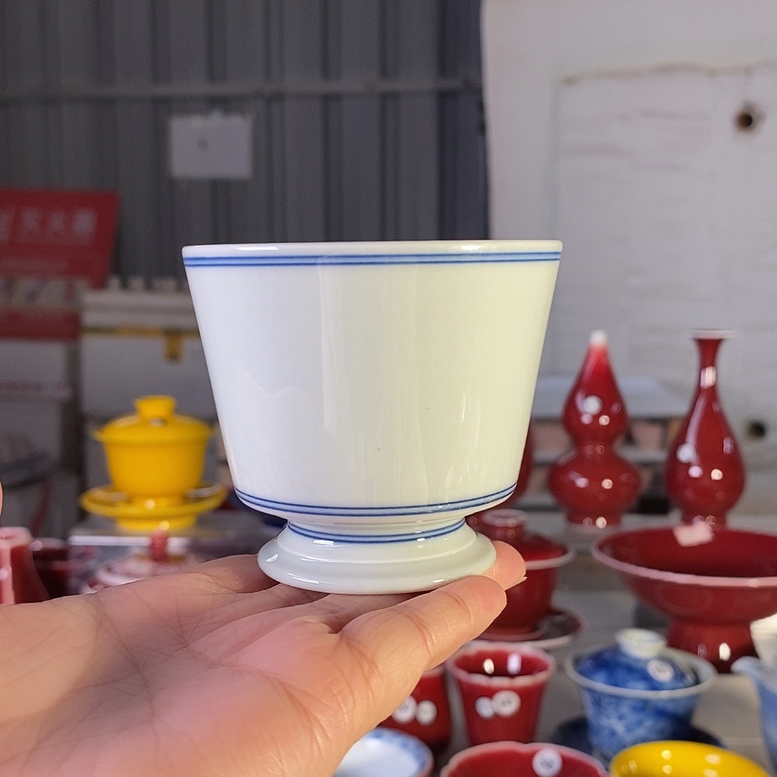 清欢柴窑青花素胎直身杯