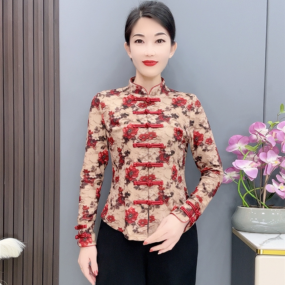 2889款新款百褶裙立领中老年女装中国风显瘦女士上衣打底衫