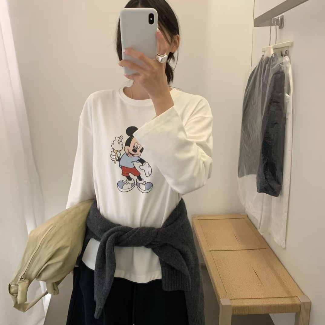 lovely@z6928 韩系简约卡通印花圆领长袖T 11-13