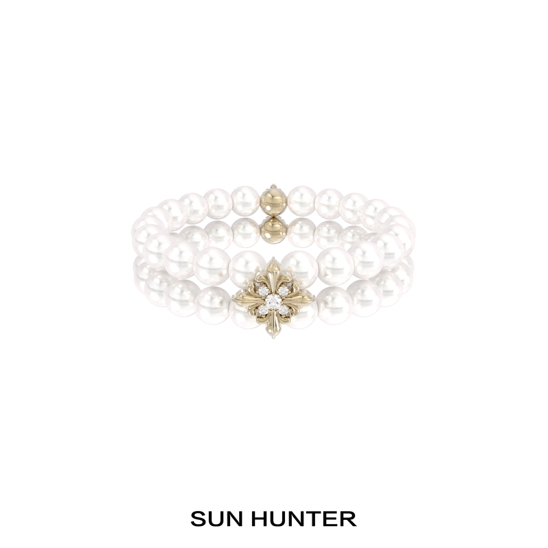 铜合金手链 三横SUN HUNTER原创鸢尾花双层珠珠手串轻奢设计感女