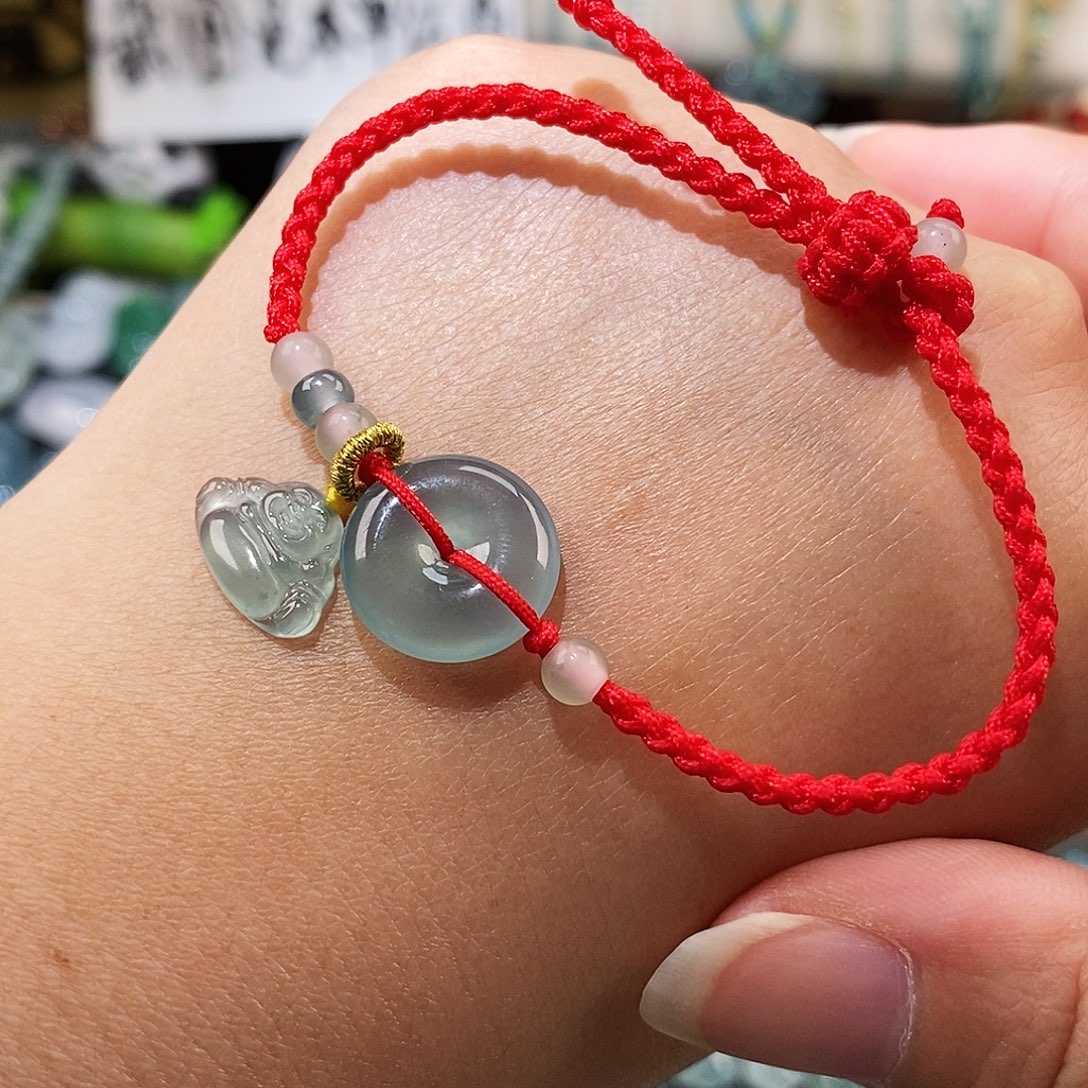 翡翠未镶嵌颈饰冰种平安扣红绳15