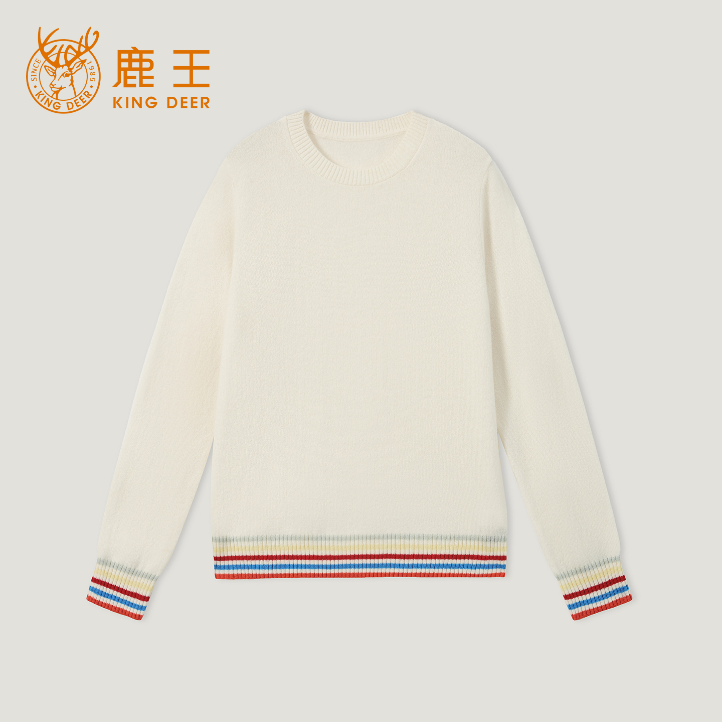 King Deer/鹿王羊绒"遇见彩虹”百搭休闲撞色圆领羊绒衫L805500