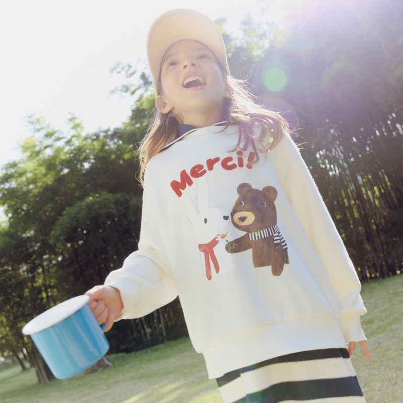 littlemoco童装26春装新款男女童原创兔子小熊印花卫衣长袖上衣