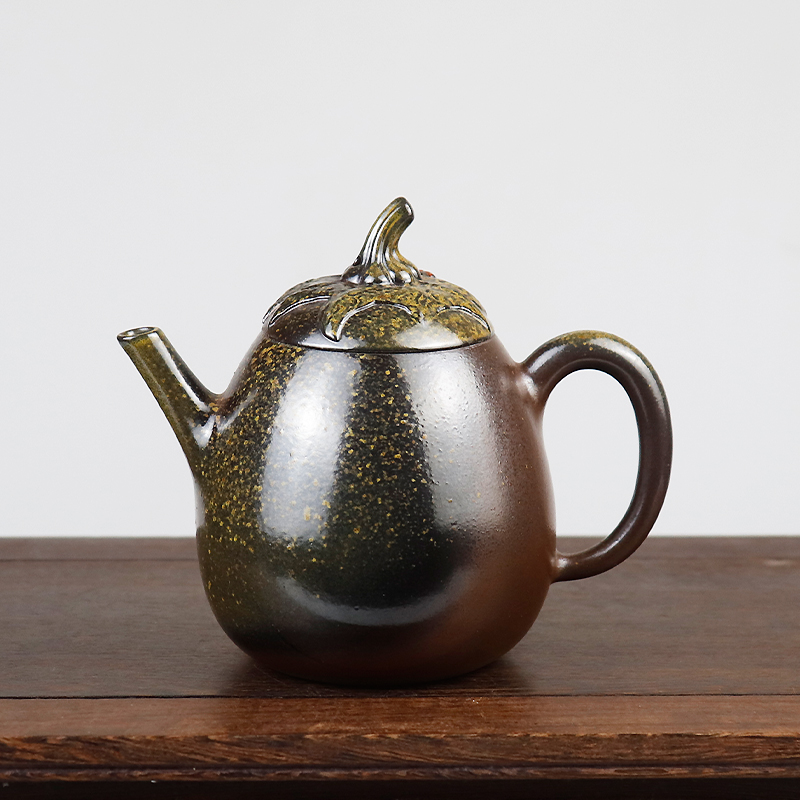 钦州坭兴陶柴烧壶200ml【茄瓜】收藏级精品壶 广西复古功夫泡茶壶