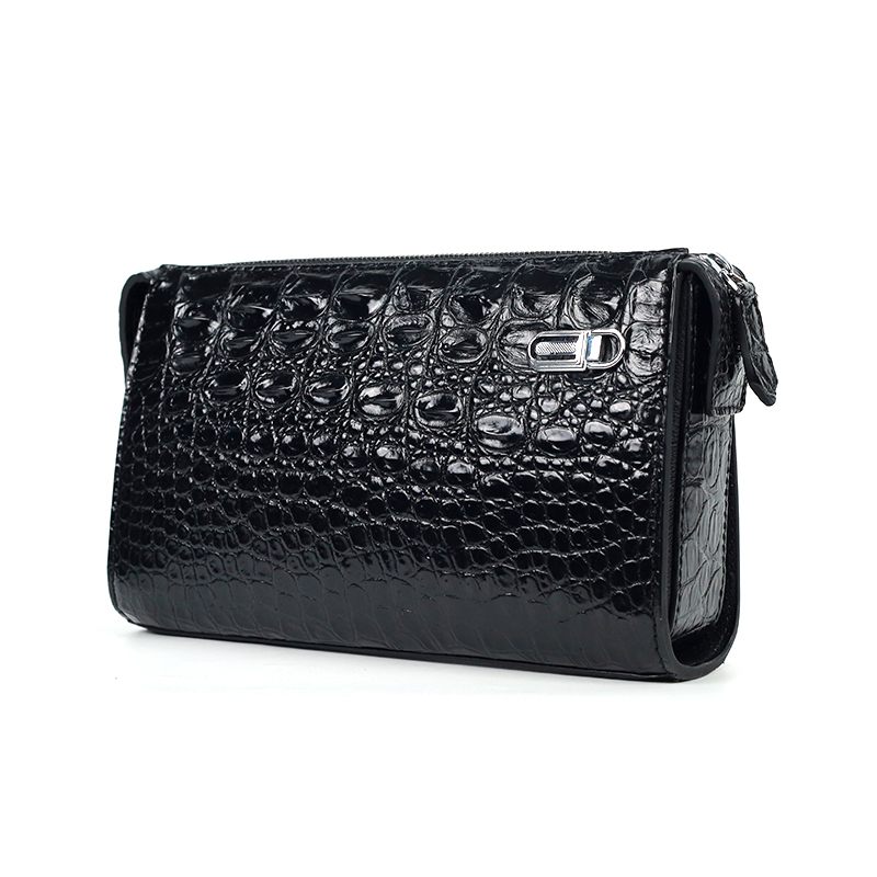 鳄鱼与牙签鸟全鳄真皮 骨皮单拉手拿包 商务人士必备黑色 SNG-112