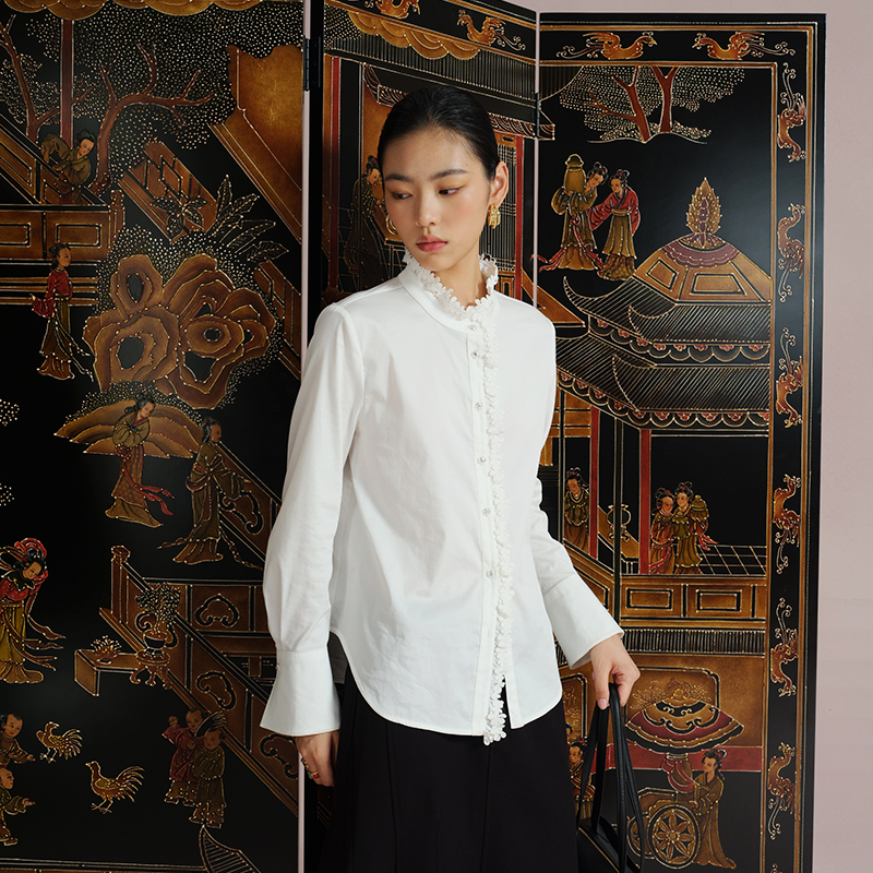 Ysimo-X云思木想 云蕊仙子 立领蕾丝花边马蹄袖休闲衬衫13745