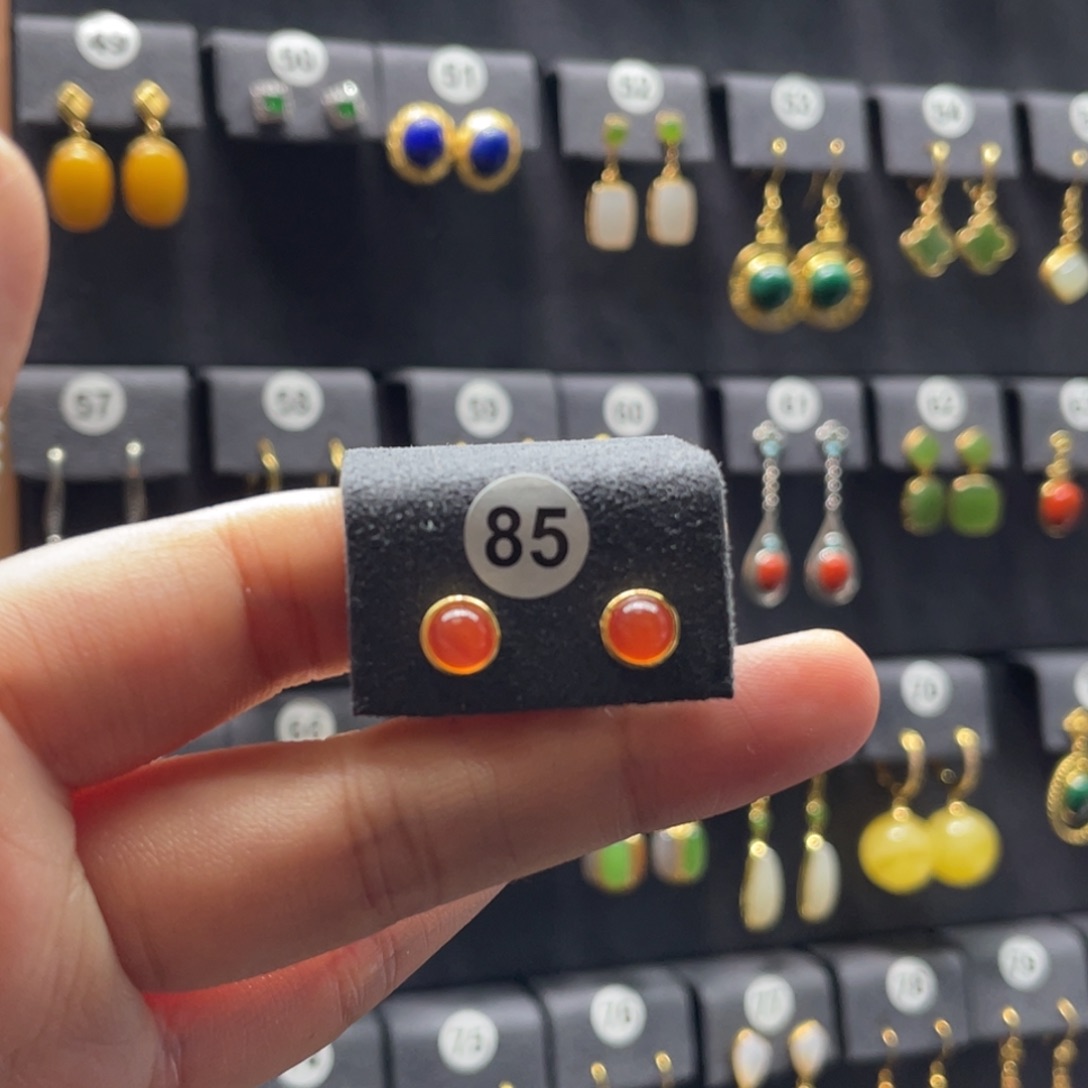 南红玛瑙银S925镶嵌耳饰85号