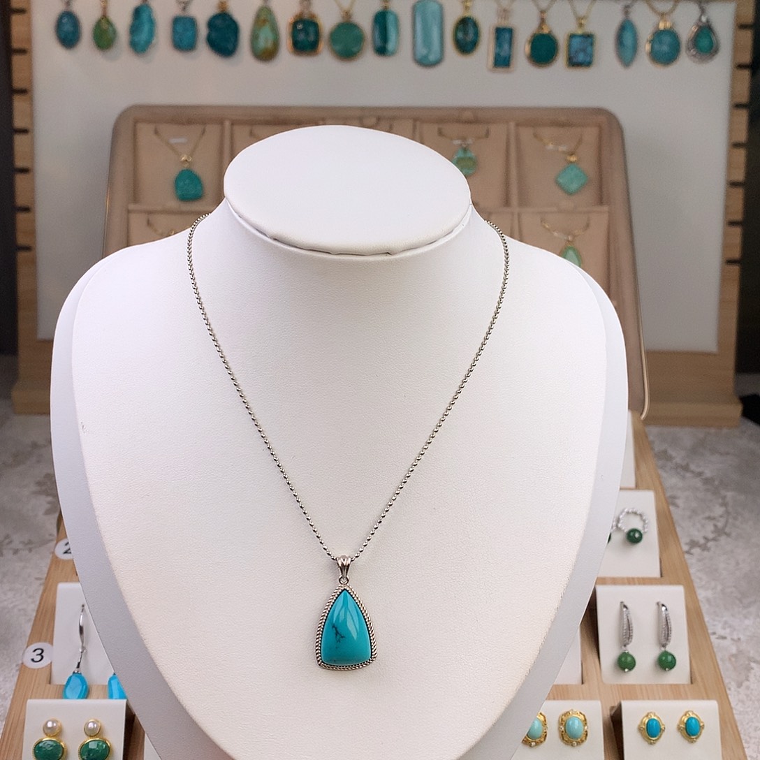 绿松石银S925镶嵌吊坠(不含链)