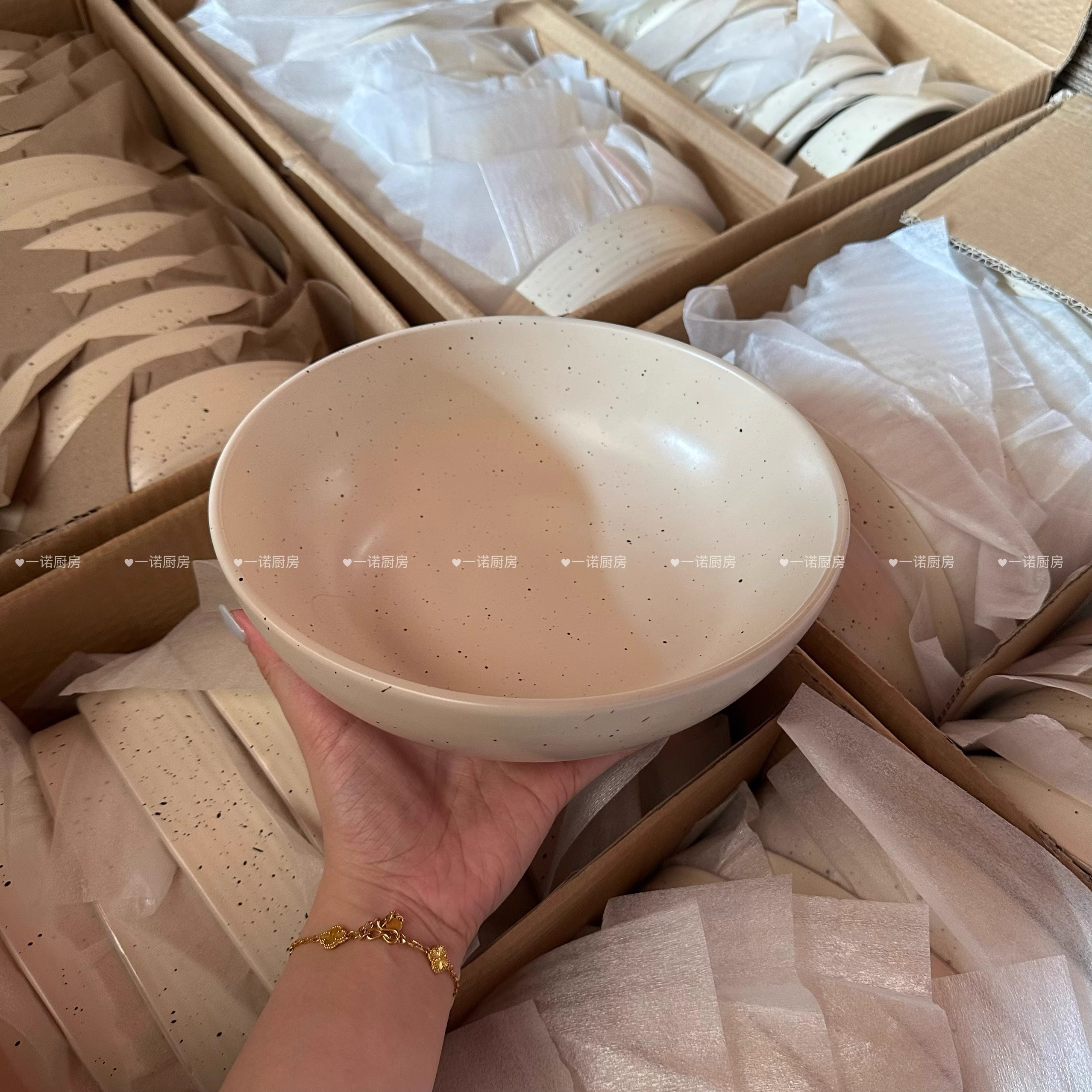 一诺厨房ins风餐具大碗家用大汤碗拌面嗦粉陶瓷碗小众卡其色泼墨