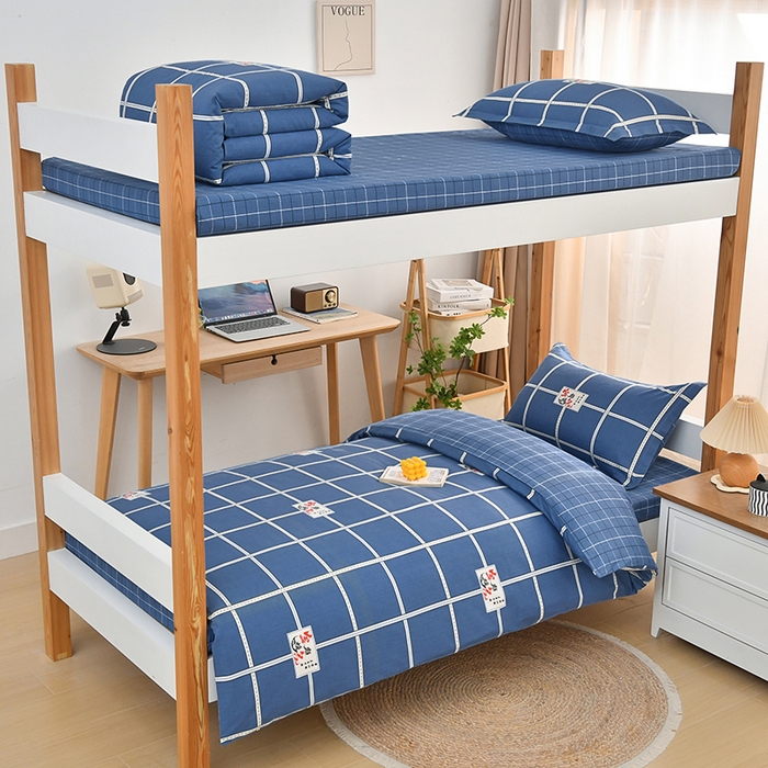 百分百全棉大学生高中生宿舍款三件套简约格子印花单人学生宿舍