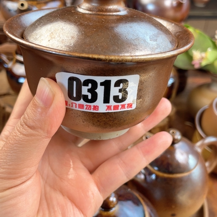 杯建水紫陶白泥柴烧盖碗
