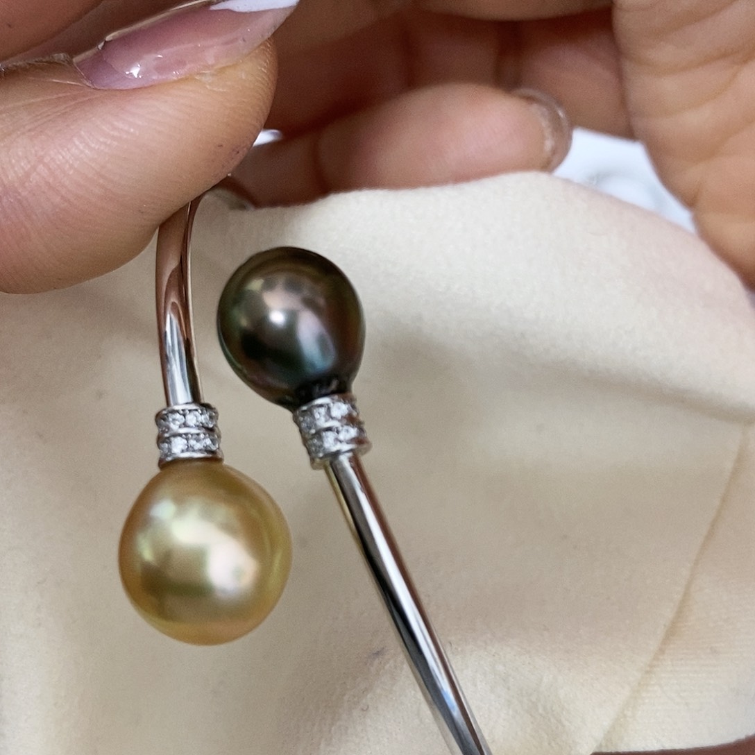 海水珍珠银S925镶嵌手镯乐*