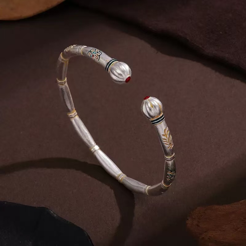 足银银制品 B44描金吉言南瓜手镯开口款