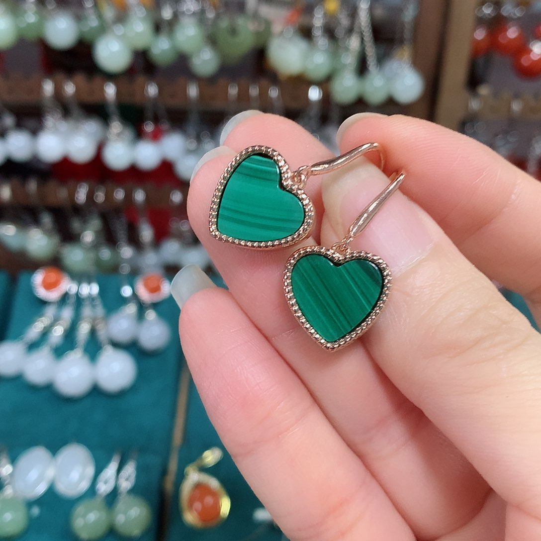 孔雀石耳饰银S925镶嵌